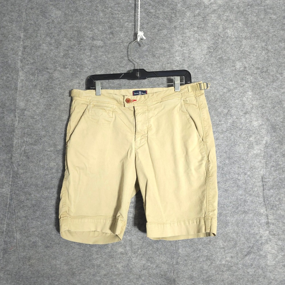 Psycho Bunny Chino Shorts Men 34 Tan Khaki Adjustable Side Buckle Cotton Stretch